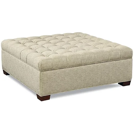 Large Storage Ottoman with Welt Cord Trim and Exposed Wooden Feet